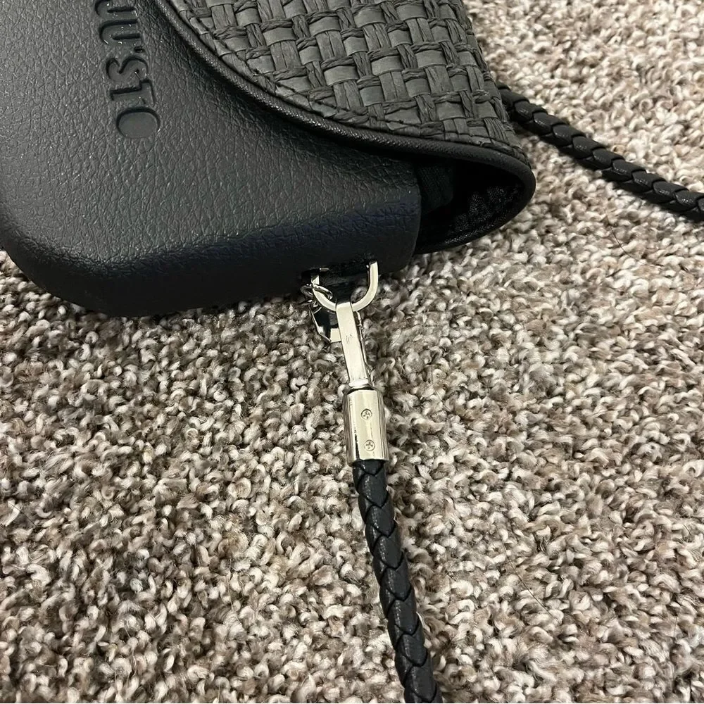 JU’STO Modular Black Woven crossbody flap bag